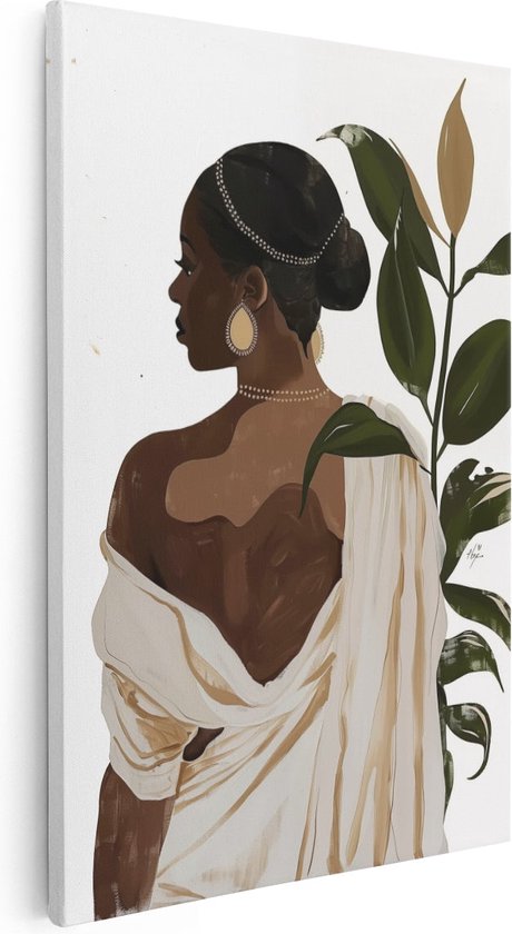Artaza Canvas Schilderij Afrikaanse Vrouw met een Plant in haar Hand - 80x120 - Groot - Foto Op Canvas - Canvas Print