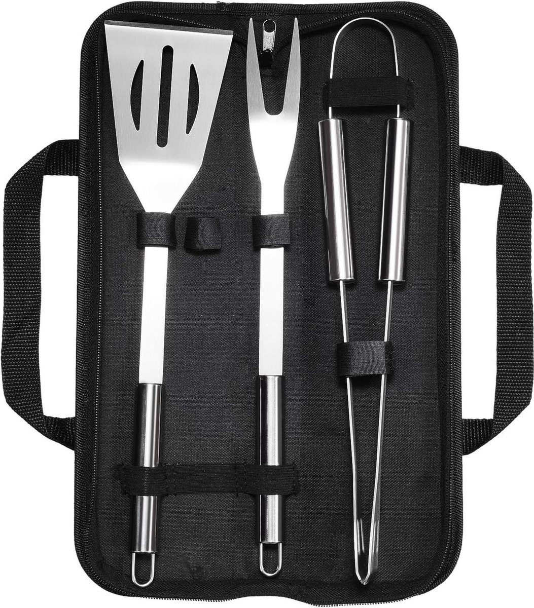 3 stuks roestvrijstalen barbecue-accessoires gereedschapsset grillbestek Perfecte grillgeschenken voor mannen Met grilltang grillvork en grillspatel Voor tuin en camping barbecue set