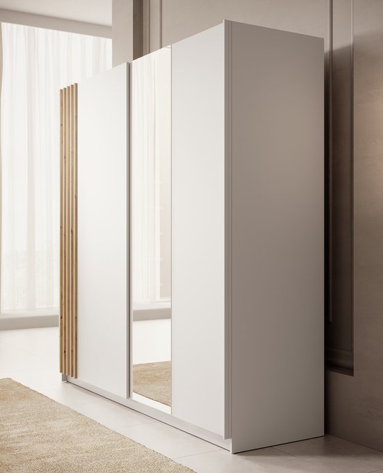 Meubella - Armoire Boets - Wit - Chêne - 200 cm - Avec miroir