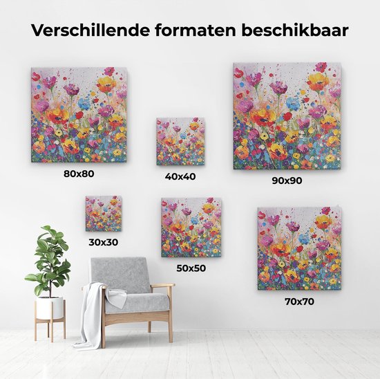 Artaza Peinture sur toile Fleurs colorées dans un champ – 80 x 80 – Groot – Photo sur toile – Impression sur toile