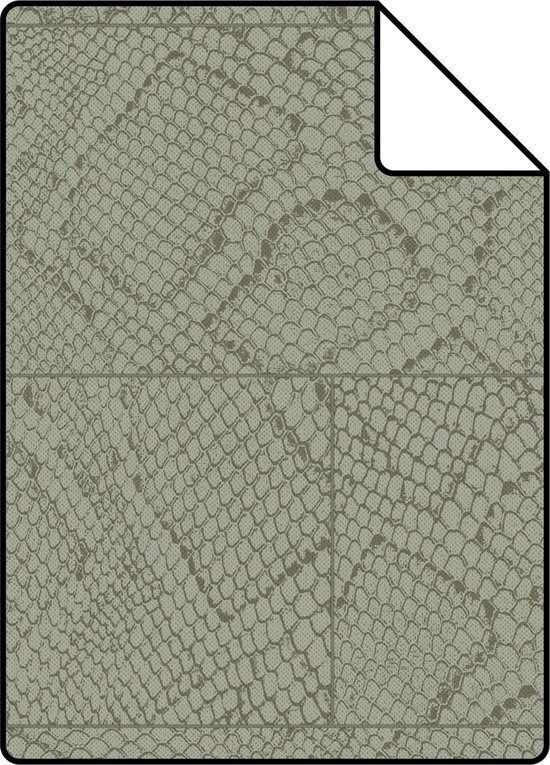 Proefstaal Origin Wallcoverings behang tegelmotief met slangenprint vergrijsd olijfgroen - 347786 - 26,5 x 21 cm
