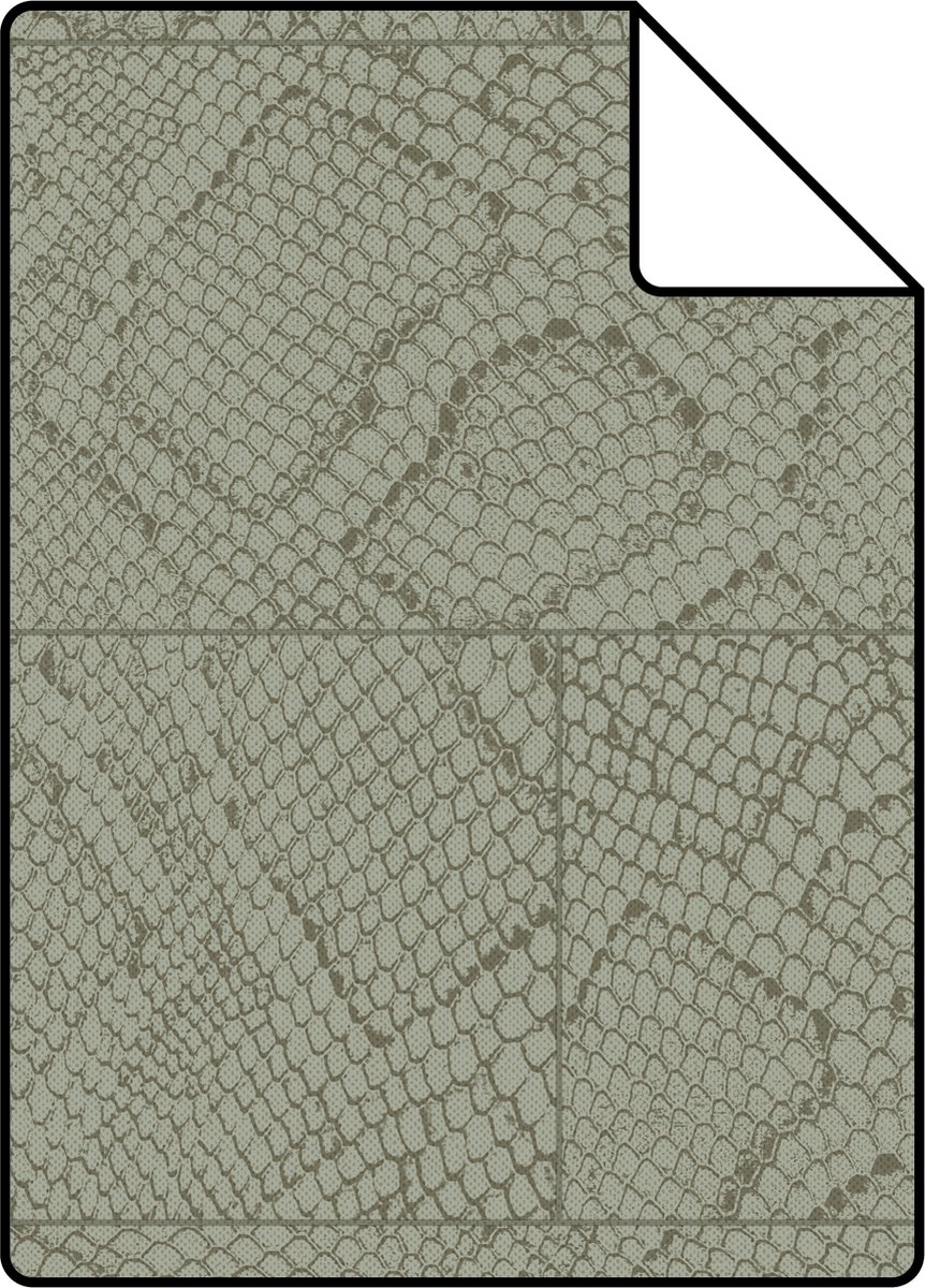 Proefstaal Origin Wallcoverings behang tegelmotief met slangenprint vergrijsd olijfgroen - 26.5 x 21 cm - 347786-S