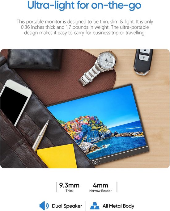 Arzopa G1 Game - Moniteur de Gaming portable - Béquille intégrée - 144 Hz - 16,1 pouces