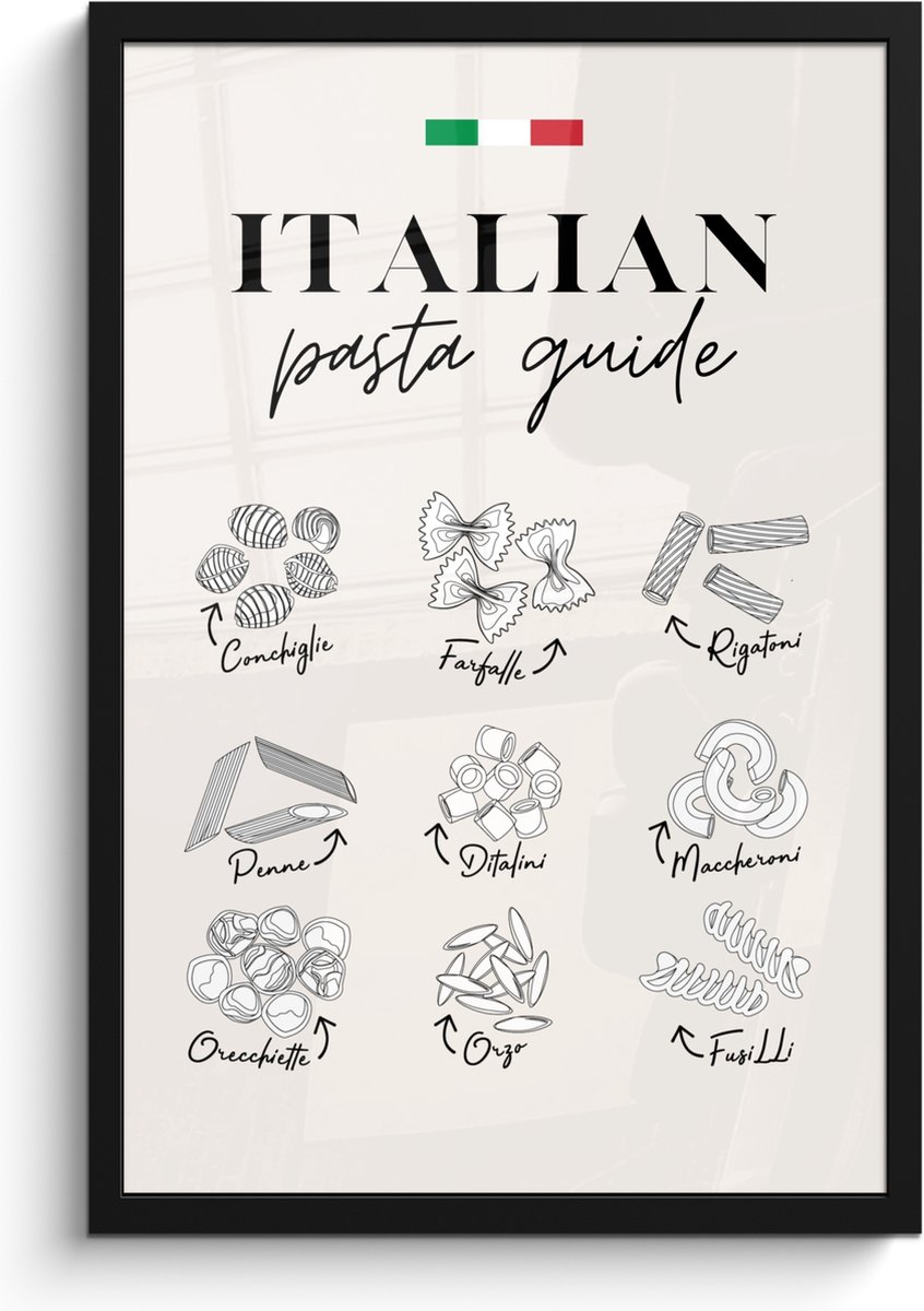 FrameYourWall Fotolijst inclusief poster - Posterlijst 40x60 cm - Posters - Pasta soorten - Italië - Eten - Eetkamer - Foto in lijst - Keuken decoratie muur - Wanddecoratie accessoires - Muurdecoratie - Schilderijen Pasta - Overzicht