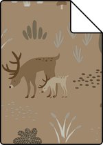 Echantillon ESTAhome papier peint forêt avec animaux de la forêt brun beige - 139410 - 26,5 x 21 cm