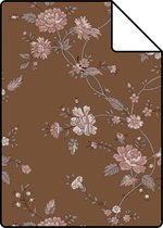 Echantillon ESTAhome papier peint fleurs brun rouille et rose - 139286 - 26,5 x 21 cm