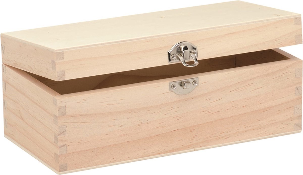 Glorex schatkistje - hout - met sluiting - 23 x 11 x 9 cm - Sieraden - sleutels - kleine opbergkistjes