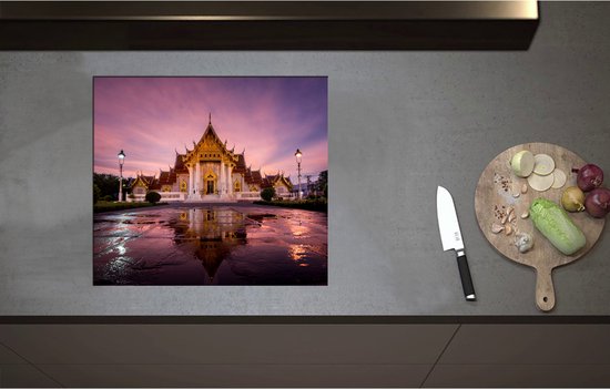 Foto: Inductieplaat beschermer boeddhistische wat benchamabophit tempel met gouden details in bangkok thailand 58x52 cm 2 mm dik inductie beschermer bescherming inductiekookplaat kookplaat beschermer van zwart vinyl