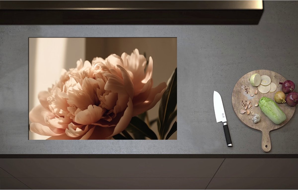Inductieplaat Beschermer - Bloeiende Grote Pastelroze Bloemen - 75x52 cm - 2 mm Dik - Inductie Beschermer - Bescherming Inductiekookplaat - Kookplaat Beschermer van Wit Vinyl