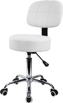 Ronde rolkruk met rug PU lederen in hoogte verstelbare draaibare opstelling werk spa salon krukken stoel met wielen (wit) pop up stool