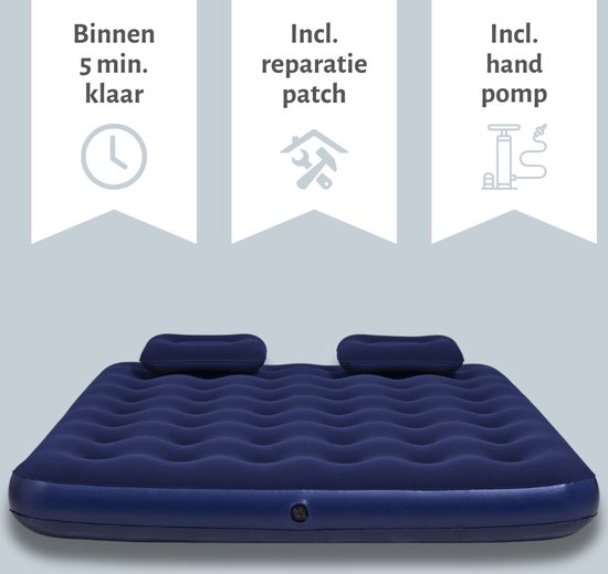 Bestway luchtbed - 2-Persoons - 152 x 203 x 22 cm - Blauw - Inclusief handpomp - kussens - Reparatieset van Merkloos — afbeelding 5