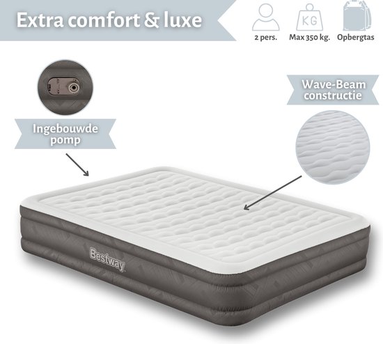 Bestway luchtbed - 2-Persoons - 152 x 203 x 36 cm - Bruin - Inclusief pomp - Reparatieset van Bestway — afbeelding 5
