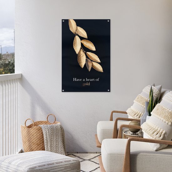 Hanging feuilles dorées avec la citation - Have a heart of gold poster de jardin toile en vrac 60x90 cm - Toile de jardin / Toile d'extérieur / Peintures pour l'extérieur (décoration de jardin)