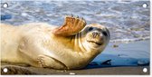 Affiche de jardin Phoque - Drôle - Ondulation - Enfants - Garçons - Filles - Enfant - 60x30 cm - Toile jardin - Affiche extérieure