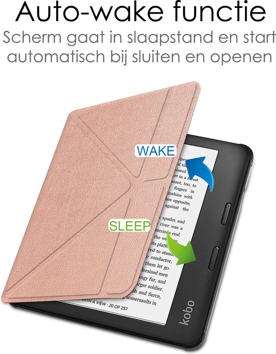 Hoes Geschikt voor Kobo Libra 2 Hoesje Bookcase Cover Book Case Hoes Sleepcover Trifold Met Screenprotector - Rosé Goud van Mango Cover — afbeelding 3