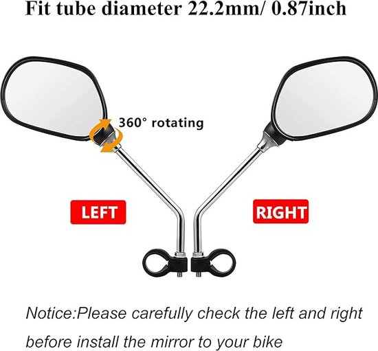 Evermotor Stuurspiegel, E-getest, 360° draaibaar, motorfietsspiegel van aluminiumlegering, 22 mm (7/8 inch) ronde motorfietsspiegel, compatibel met scooter, bromfiets, ATV, bromfiets (2 stuks Evermotor Stuurspiegel, E-getest, 360° draaibaar, motorfietsspiegel van aluminiumlegering, 22 mm (7/8 inch) ronde motorfietsspiegel, compatibel met scooter, bromfiets, ATV, bromfiets (2 stuks