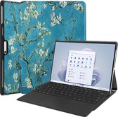 Case2go - Hoes geschikt voor Microsoft Surface Pro 10 - 13 inch Cover - Book Case met Stand Functie - Witte Bloesem