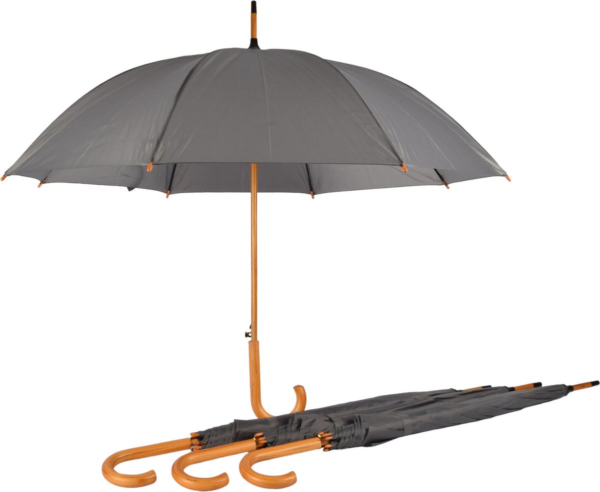 Grijze Paraplu's met Houten Handvat - Set van 4 - Opvouwbaar - Windproof - Geïnspireerd door HRH Kate Middleton | 98cm Diameter