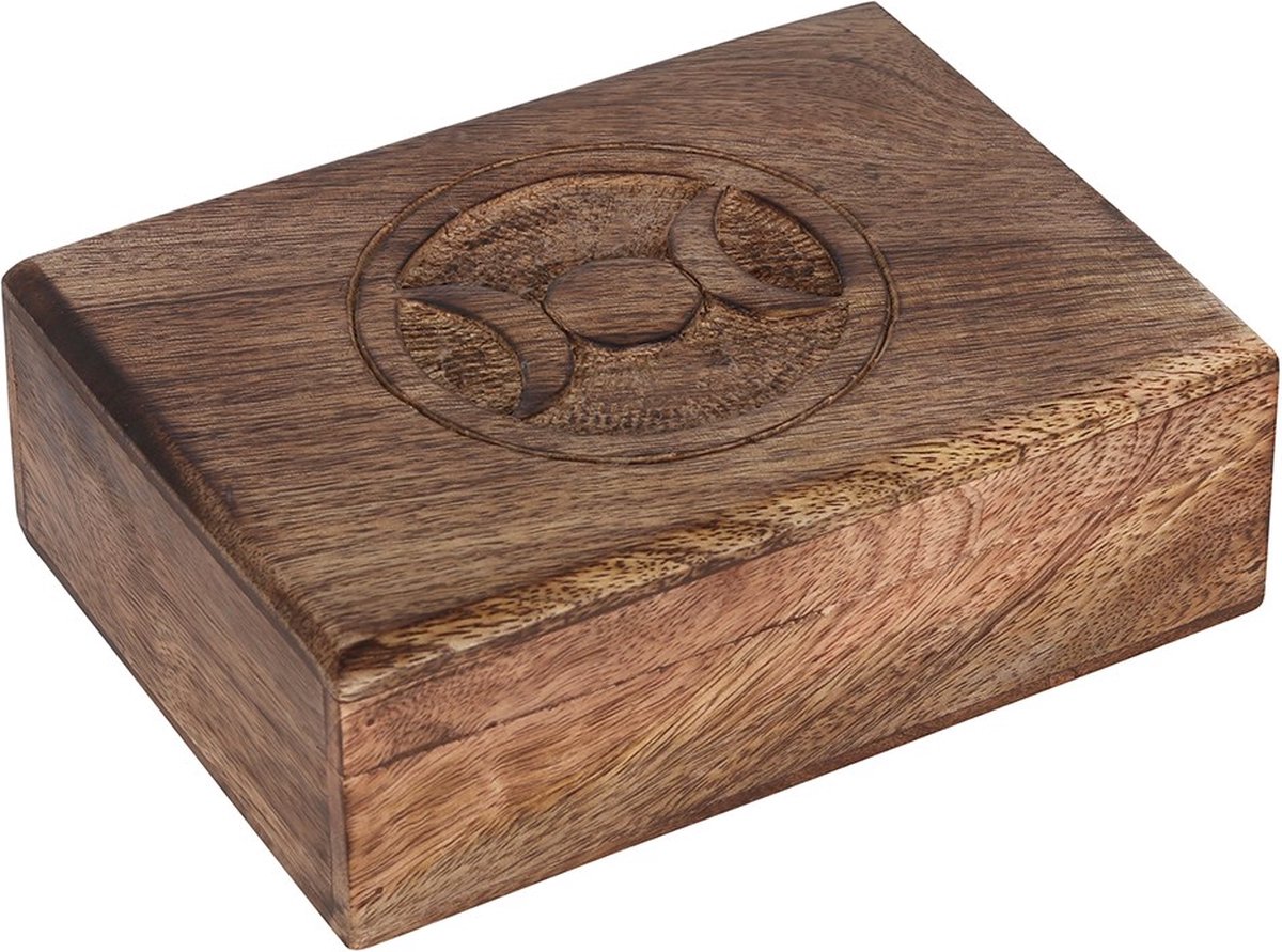 Boutique Trukado - Drievoudige Maan Houten Tarotkaartdoos - Handgemaakt - (hxbxd) ca. 6,5cm x 18cm x 13cm
