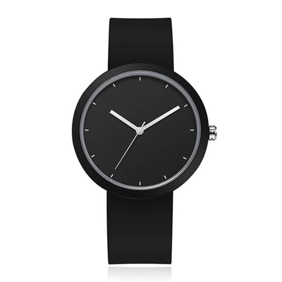LGT JWLS Dameshorloge met Zwarte Rubberen Band - Zwarte Horlogekast met PVD Coating, Minimalistisch Design