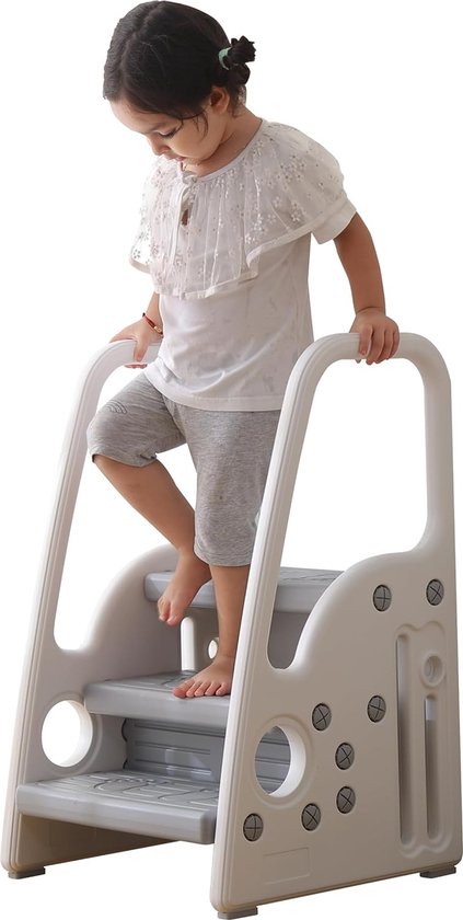 Ondis24 Tritthokker Step Stool Zitkruk Wastafelkruk voor kinderen met een draagvermogen tot 150 kg (Zwart), zeer stabiele stand