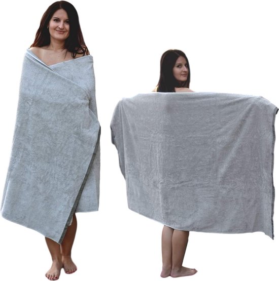 Sauna handdoek badhanddoek SPA katoen 180 x 100 cm sauna handdoek sauna handdoek licht grijs/donkergrijs