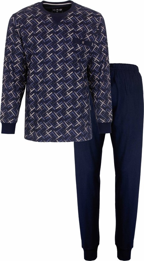 MEQ Pyjama Homme - Set Pyjama - Motif Imprimé - Col Rond - Blauw Foncé - Taille S
