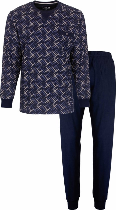 MEQ - Heren Pyjama - Geprint Dessin - Ronde Hals - Donker Blauw. - Maat S