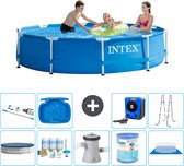 Piscine Intex cadre rond - 305 x 76 cm - Blauw - Comprend couverture - Forfait entretien - Pompe de filtration piscine - Filtre - Tapis de sol - Ladder - Bain de pieds - Pompe à chaleur