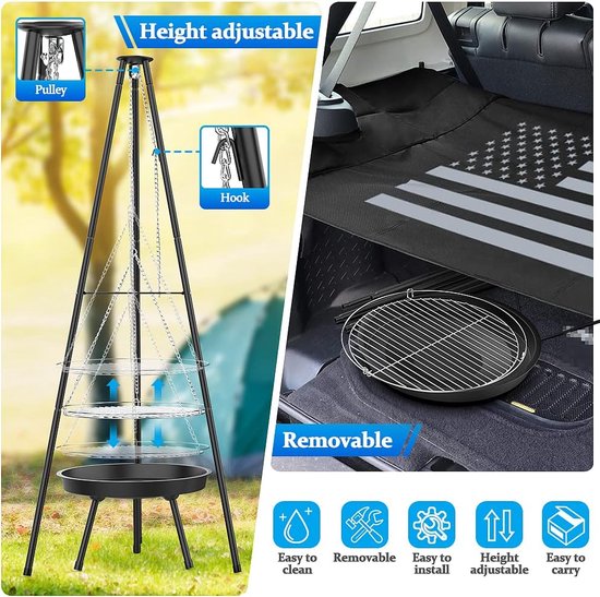 Driehoekige Grill BBQ - Draagbare Houtskool Rvs Vouwen - Camping Barbecue voor Picknicks Tuin Beach Party van Sportrock Campmen — afbeelding 3
