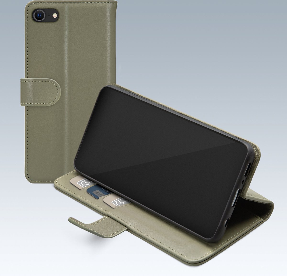 Mobilize Telefoonhoesje geschikt voor Apple iPhone 7 Hoesje | Mobilize Premium Gelly Wallet Bookcase Portemonnee | Pasjeshouder voor 3 Pasjes | Telefoonhoesje voor Pinpas / OV Kaart / Rijbewijs - Groen