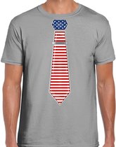 Bellatio Decorations Verkleed shirt voor heren - stropdas Amerika - grijs - supporter - themafeest L