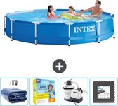 Intex Rond Frame Zwembad - 366 x 76 cm - Blauw - Inclusief Solarzeil - Onderhoudspakket - Zwembadfilterpomp - Vloertegels