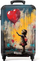 NoBoringSuitcases.com® - Handbagage koffer lichtgewicht - Reiskoffer trolley - Meisje met ballon in graffiti stijl - Rolkoffer met wieltjes - Past binnen 55x40x20 en 55x35x25