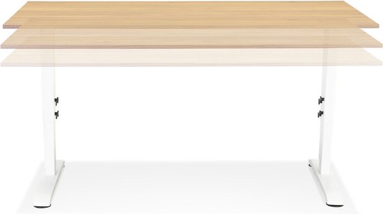Alterego In hoogte verstelbare bureau 'OSMOSE' van natuurlijk afgewerkt hout en wit metaal - 160x80 cm