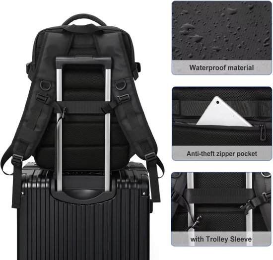 Avoir Avoir®-Sac à dos de voyage/week-end unisexe polyvalent et élégant- Grijs-36-55 litres-45x32x22 cm-Matériau de doublure en NYLON-Poignée confortable-Sortie USB-Compartiment pour ordinateur portable 17 pouces