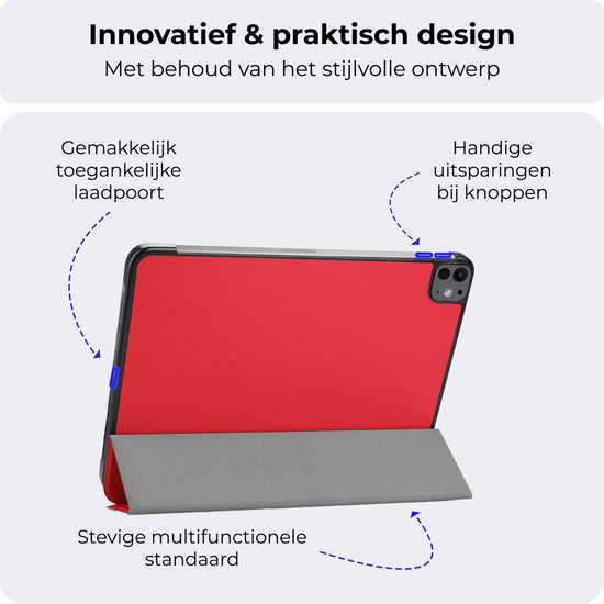 Étui adapté pour iPad Pro 2024 (11 pouces) Case Book Case Case Trifold Cover - Étui adapté pour iPad Pro 2024 11 pouces (7e génération) Case Bookcase - Rouge