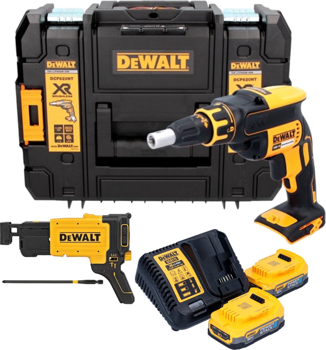 DeWalt DCF 620 E2T accu-droogbouwschroevendraaier 18 V 30 Nm borstelloos + 2x Powerstack accu 1,7 Ah + lader + TSTAK