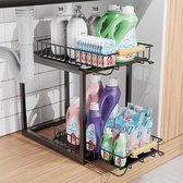 2-laags pull-out organizer voor onder de wastafel en keuken - zwart metaal Sink organizer