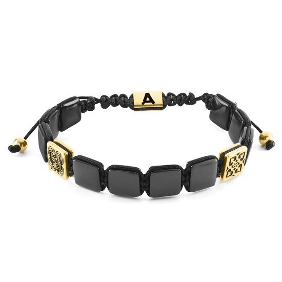 Elysian | Armband met Platte Goudkleurige en Onyx Kralen