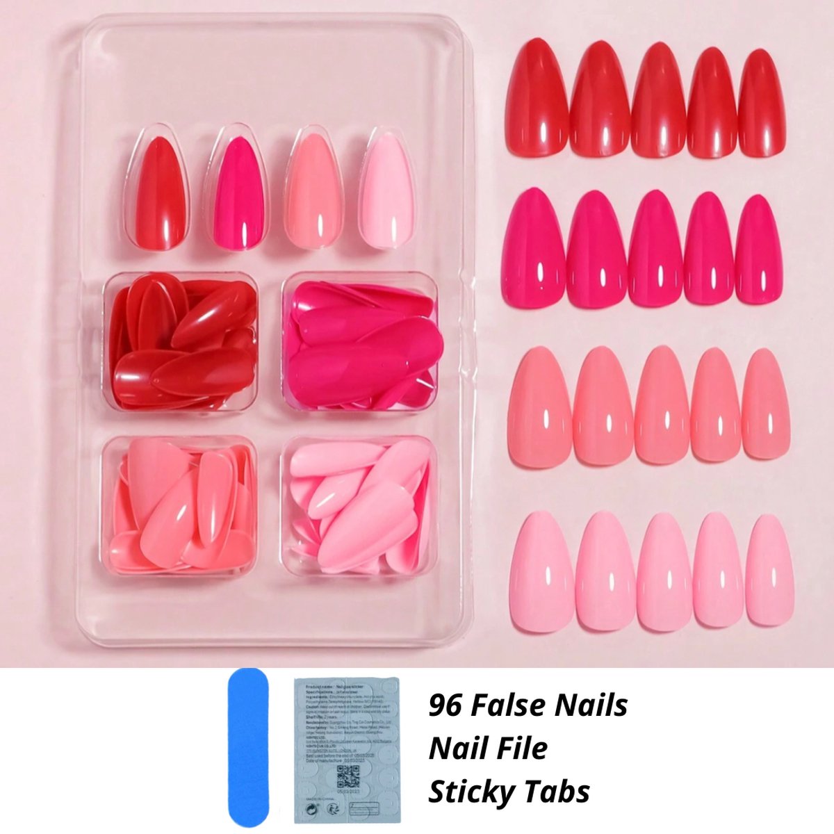 Goedkoopste GUAPÀ® Plaknagels | 96 stuks valse nagels | Press On Nails | Zelfklevende Plaknagels | Nepnagels | Kunstnagels | Compleet plaknagels starterspakket | Nagels Wraps | Nail Art | Zomer Nagels | 96 stuks plaknagels Roze Tinten