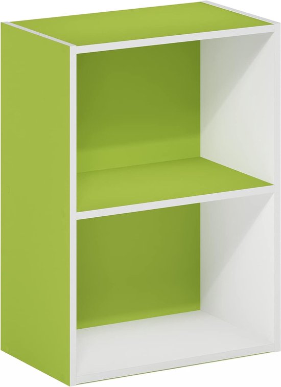 Boekenkast met 2 niveaus en open planken, groen/wit