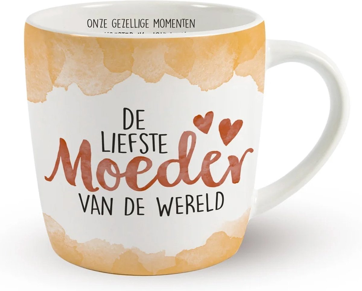 Miko Cadeau koffie/thee mok moeder - wit/oranje - lieve mama - porselein - Moederdag