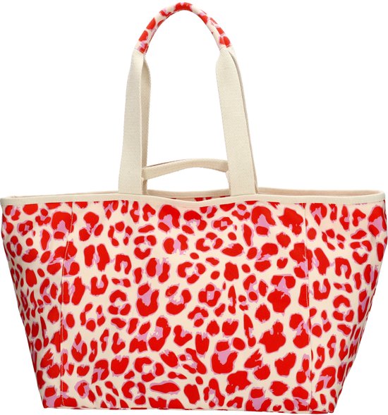 Zebra Trends Richelle Strandtas - Ritssluiting - Schoudertas - Ritsvak - Shopper - Zomertas - Beach - Luipaardprint rood
