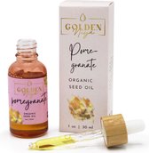 Golden Niya Granaatappelpit olie Puur 30 ml - EU Bio - EcoCert en USDA Keurmerk - Haar -huid -gezicht - Koudgeperst - biologisch- Proefdiervrij- Vitamine - Omega 5- Huidveroudering- Anti-aging- anti-wallen - Littekens- Anti-rimpel- Pipetfles
