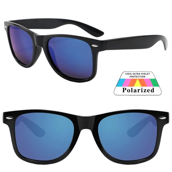 Fako Sunglasses® - Lunettes de soleil Classic Polarized - Polarisées - Polarisées - Polarisées - Lunettes de soleil pour hommes - Lunettes de soleil pour femmes - Zwart - Miroir Blauw