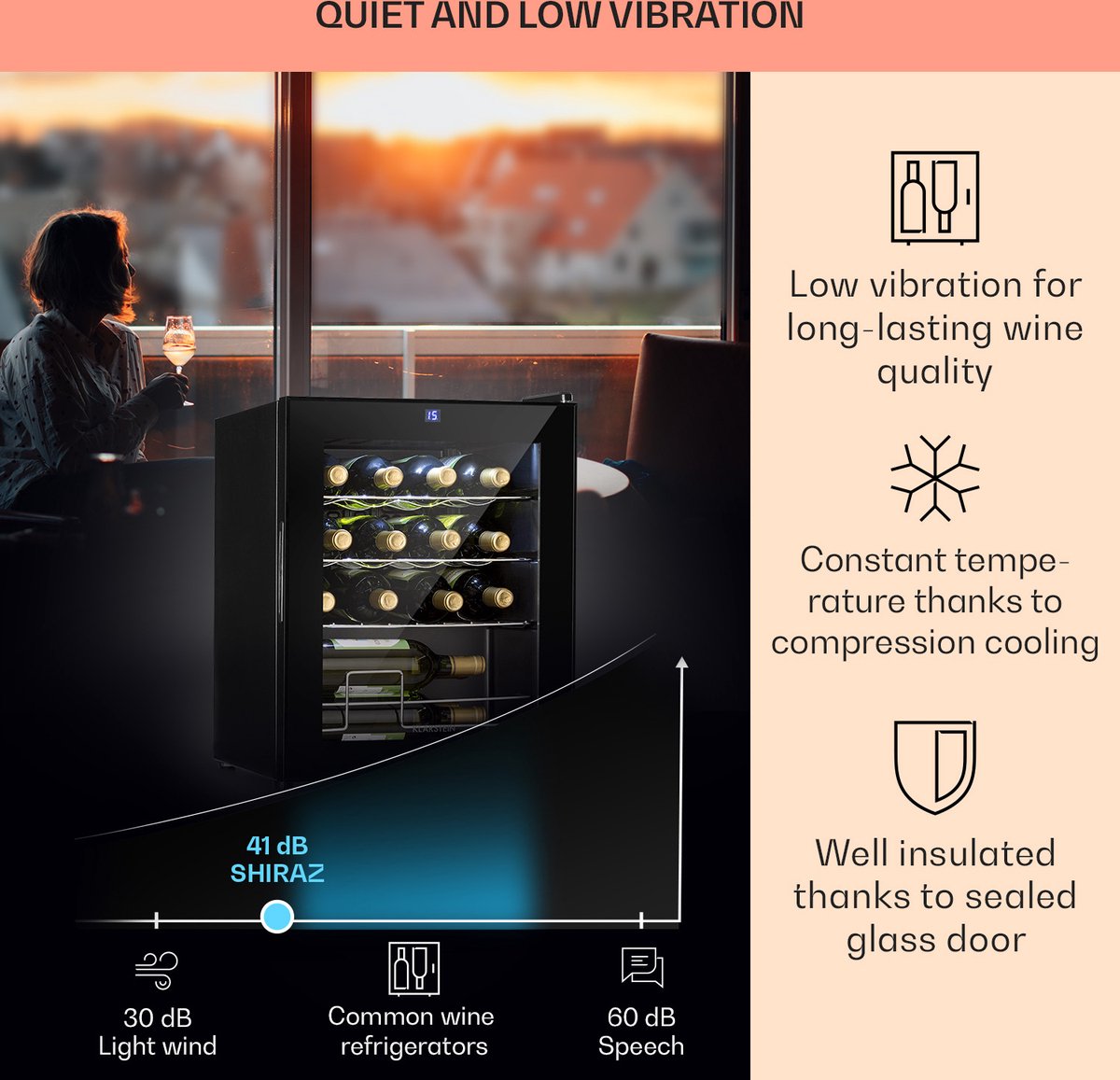 Klarstein Shiraz 16 Uno Wijnkoelkast - 42 Liter - Touch - afbeelding 3