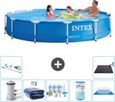 Intex Rond Frame Zwembad - 366 x 76 cm - Blauw - Inclusief Pomp Solarzeil - Onderhoudspakket - Filter - Grondzeil - Stofzuiger - Solar Mat