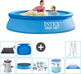 Intex Rond Opblaasbaar Easy Set Zwembad - 244 x 61 cm - Blauw - Inclusief Pomp Afdekzeil - Onderhoudspakket - Filter - Grondzeil - Solar Mat - Ladder - Voetenbad