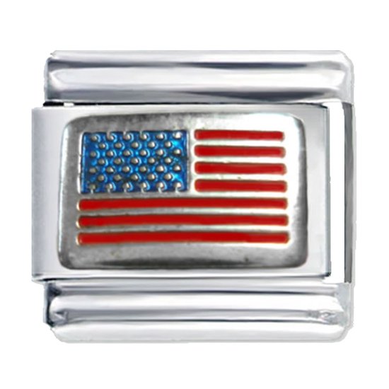 Schakel - Bedel - Geschikt voor Nomination armband - Amerikaanse Vlag - 9mm - charm - Italiaanse schakelarmband - Charm